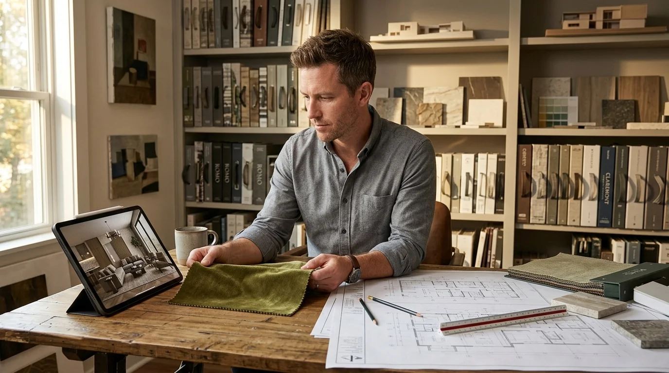 Freelance interior designer working independently on a client interior design project