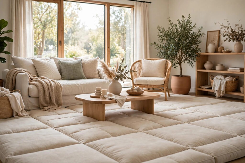 Soft cushion flooring in a bright, comfortable living room
