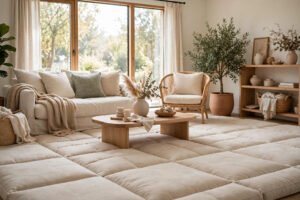 Soft cushion flooring in a bright, comfortable living room
